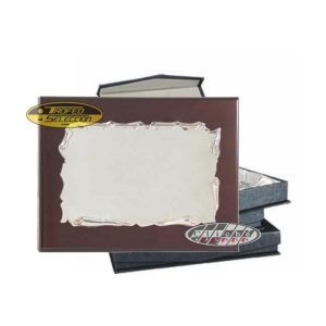 PLACA DE HOMENAJE DE ALPACA GRABADA. 3 TAM.