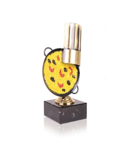 ESCULTURA TROFEO DE PAELLA DE LATÓN. 3 TAM.