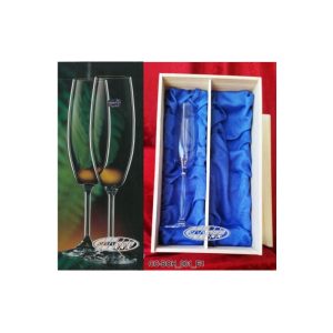 COPAS DE CHAMPÁN GRABADAS ESTUCHE MADERA