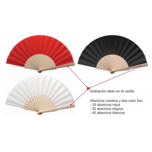 Set de 100 abanicos de madera y tela lisa, grabados a láser en la varilla.