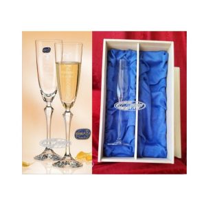 COPAS DE CHAMPÁN GRABADAS C/ ESTUCHE MADERA