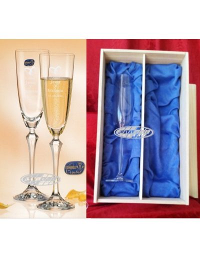 COPAS DE CHAMPÁN GRABADAS C/ ESTUCHE MADERA