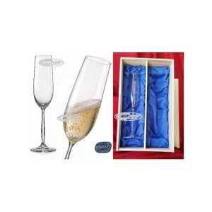 COPAS DE CHAMPÁN GRABADAS C/ ESTUCHE MADERA